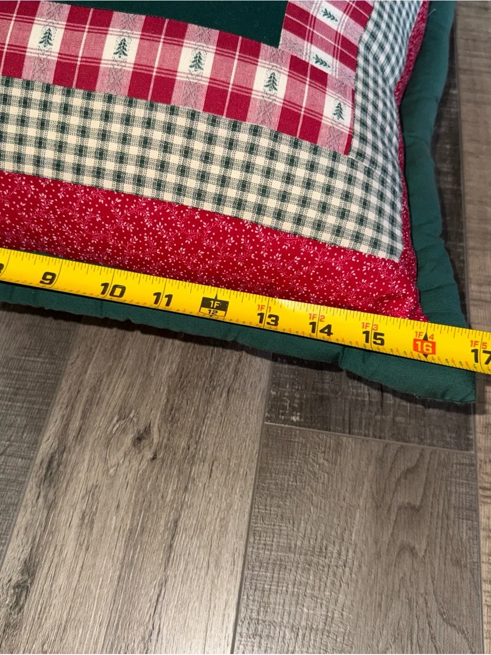 Handmade patchwork Holiday Plaid Tree Decorative Pillow - Green and Red